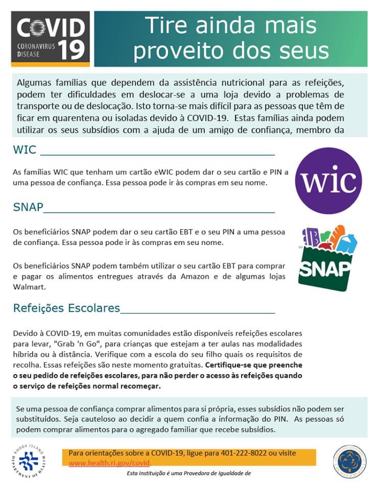 RI DHS auf X: „Please find attached helpful information in English, Spanish  and Portuguese regarding nutrition benefits - WIC, SNAP and school meals -  and what to do if you need to