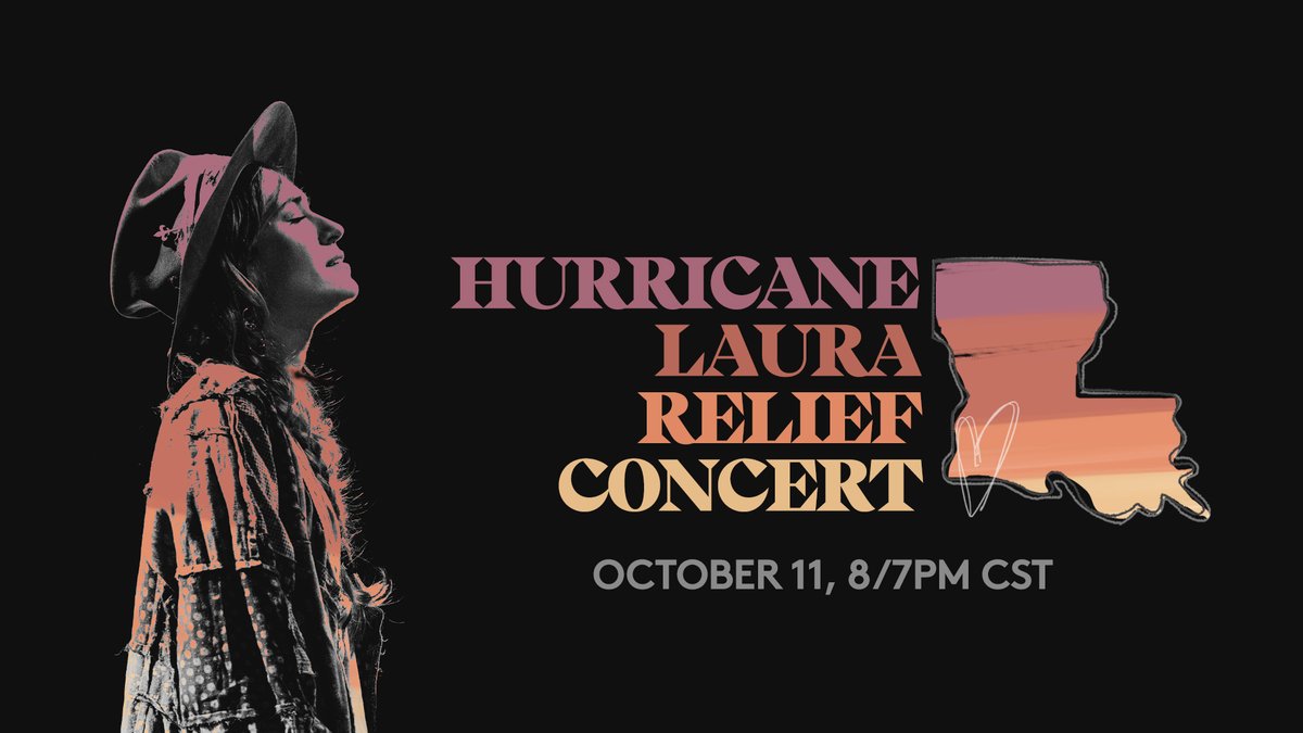 Lauren_Daigle's tweet photo. Come and join me on Sunday, October 11 for a Hurricane Laura Relief Concert. 100% of money raised will go directly to people in need via The Price Fund, @SalvationArmyUS and @RedCross. Come be a part of something amazing ❤️ Grab tickets at https://t.co/KgCufsYFvn https://t.co/ESoLcb1mb6