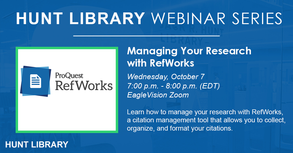 ERAUHuntLibrary's tweet image. Learn more and register at erau.libcal.com/event/6932345. #ERAUHuntLibrary #LibraryWebinar #RefWorks @ERAU_Daytona @EmbryRiddle @ERAUWorldwide