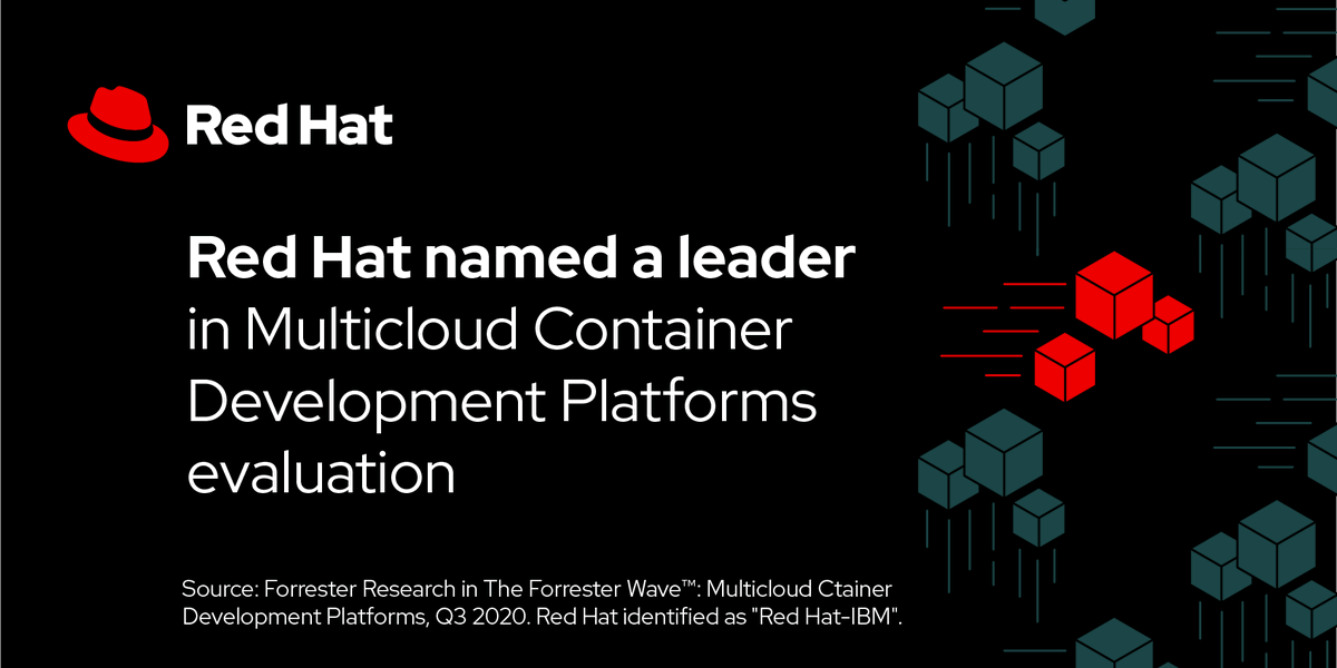 RedHat's tweet photo. "#RedHat and @IBM aim to make ‘build once, deploy anywhere’ a reality; both companies’ deep commitment to #Kubernetes-powered modernization has paid off, moving @OpenShift further ahead of the market since @Forrester’s last evaluation.” Get the details: https://t.co/1H11E9uMCc https://t.co/EPKBXec36Z