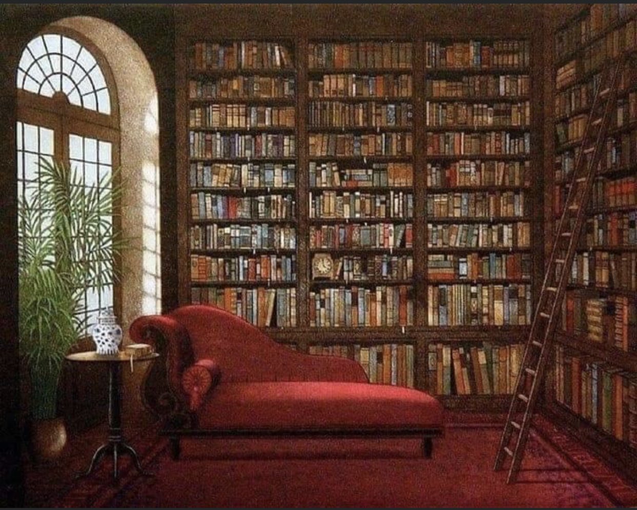 Комната с книжными полками арт