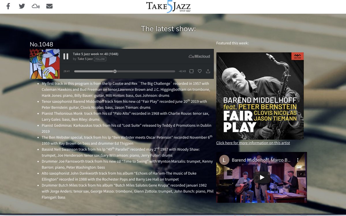 Another week of great music on Take5Jazz,Netherlands with Jan Klein
Tune in and enjoy.... 😁