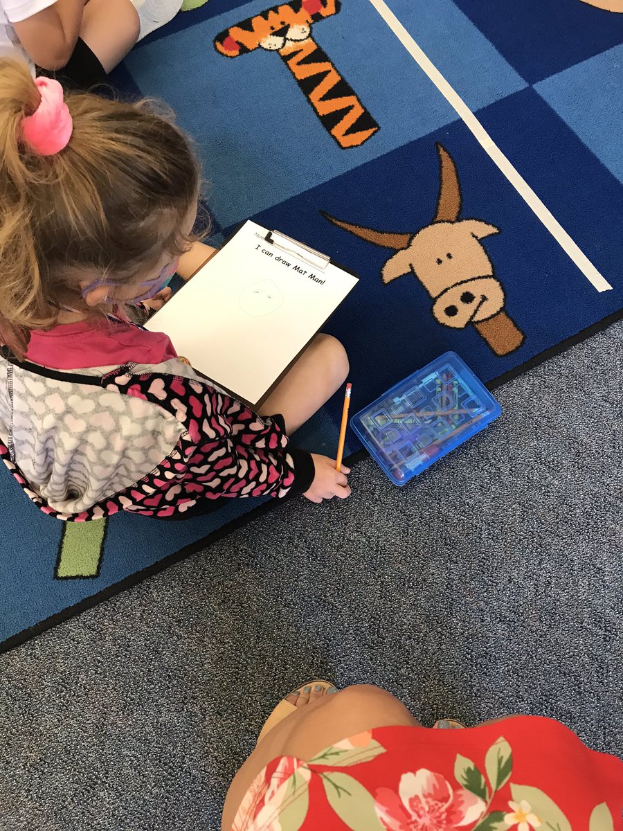 Mat man has two eyes 👀 to see and a nose 👃 to smell... learning to draw faces in kindergarten!