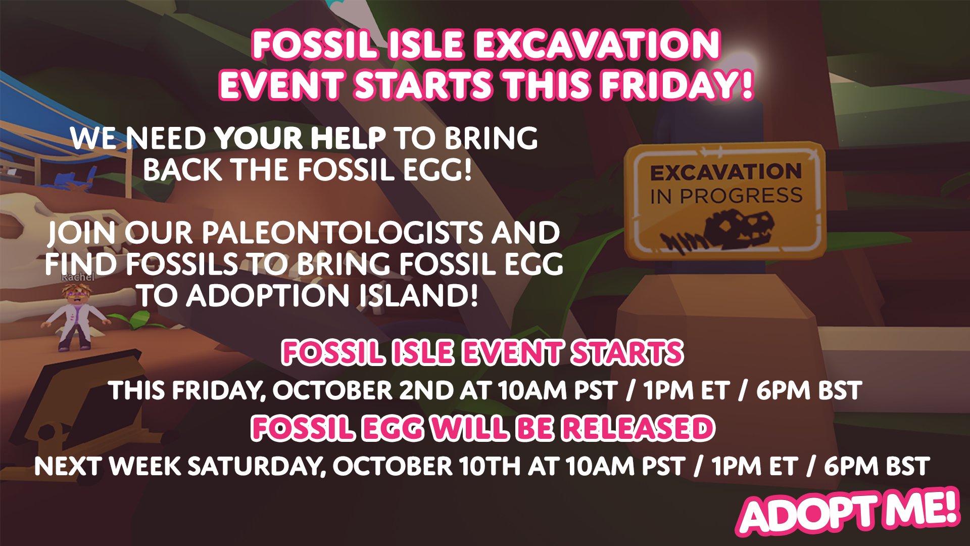 Adopt Me On Twitter We Need Your Help To Bring The Fossil Egg To Adopt Me Fossil Isle Event Starts This Friday 10 02 Fossil Egg Will Be Released Next Week - adopt me codes roblox 2019 september