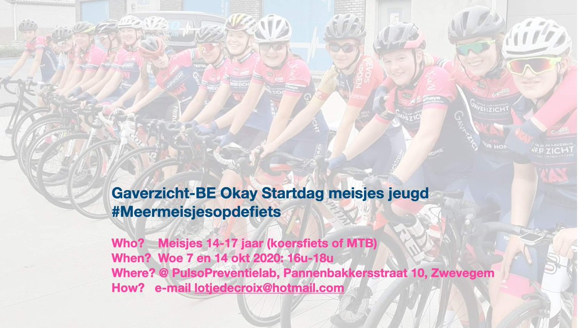 Sylvie Ysebaert (@sylvieysebaert) on Twitter photo Startdag meisjes Gaverzicht Be Okay #meermeisjesopdefiets <a href="/CyclingVL/">Cycling Vlaanderen</a> #zijaanzij #cycling <a href="/decroixlieselot/">Decroix lieselot</a> <a href="/PulsoPrevLab/">Pulso-Preventielab</a> Startdag meisjes Gaverzicht Be Okay #meermeisjesopdefiets <a href="/CyclingVL/">Cycling Vlaanderen</a> #zijaanzij #cycling <a href="/decroixlieselot/">Decroix lieselot</a> <a href="/PulsoPrevLab/">Pulso-Preventielab</a>