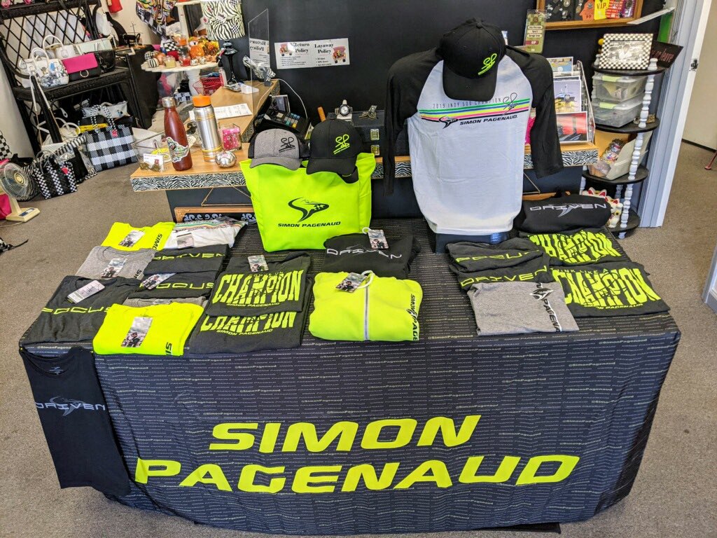susdeckermedia's tweet photo. INDYCAR driver, @simonpagenaud, launched his new sportswear line exclusively at Three Sisters and a Trunk (1434 N. Main Street) boutique! π #SupportSpeedway https://t.co/jFfmu4WLAa