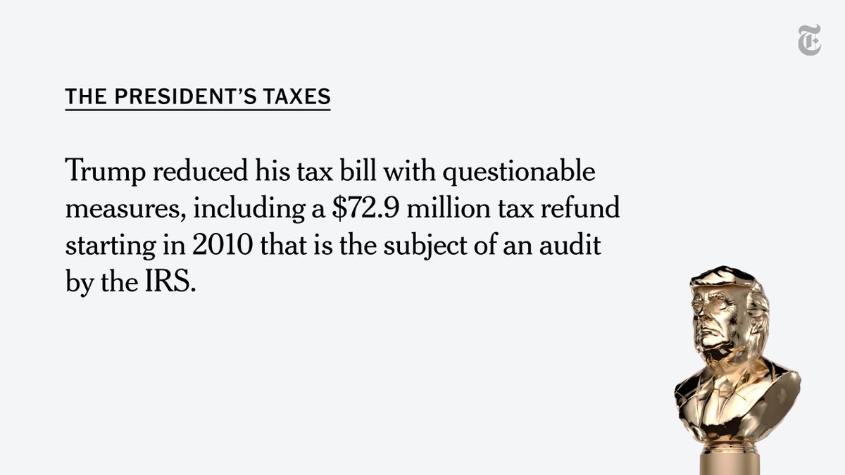 A large tax refund — paid with interest — has been crucial to Trump’s success in avoiding taxes, reducing his total federal income tax bill from 2000 to 2017 to an annual average far below what most other affluent Americans paid.  https://nyti.ms/36gD5KK 