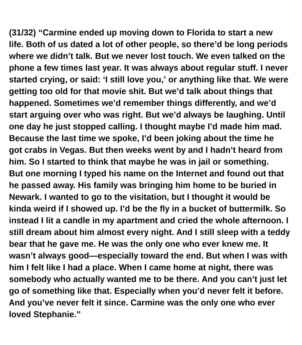 (31/32) “Carmine ended up moving down to Florida to start a new life. Both of us dated a lot of other people, so there’d be long periods where we didn’t talk. But we never lost touch. We even talked on the phone a few times last year..." #TattletalesfromTanqueray