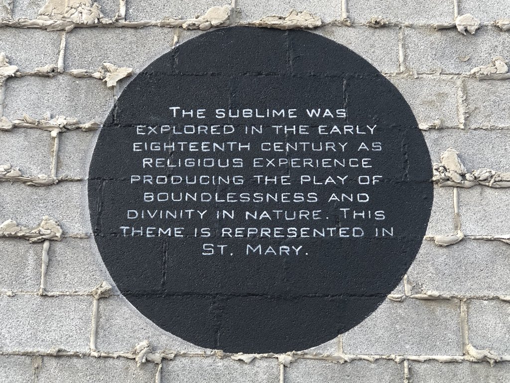 Combining religion & natural world, early Clevelanders envisioned a distinct, geometric city:“The sublime was explored in the early eighteenth century as religious experience producing the play of boundlessness & divinity in nature. This theme is represented in St. Mary.” (4/5) – bei  The Flats