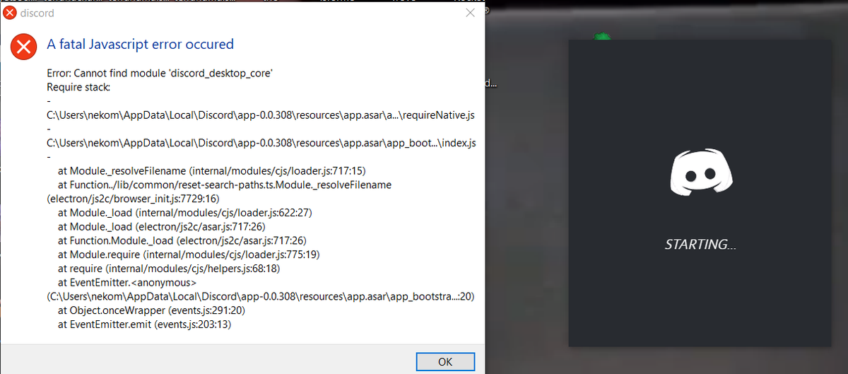 phunt0m's tweet photo. @discord help i downloaded an update and now it won't boot or re-install https://t.co/6TSLKOhid8