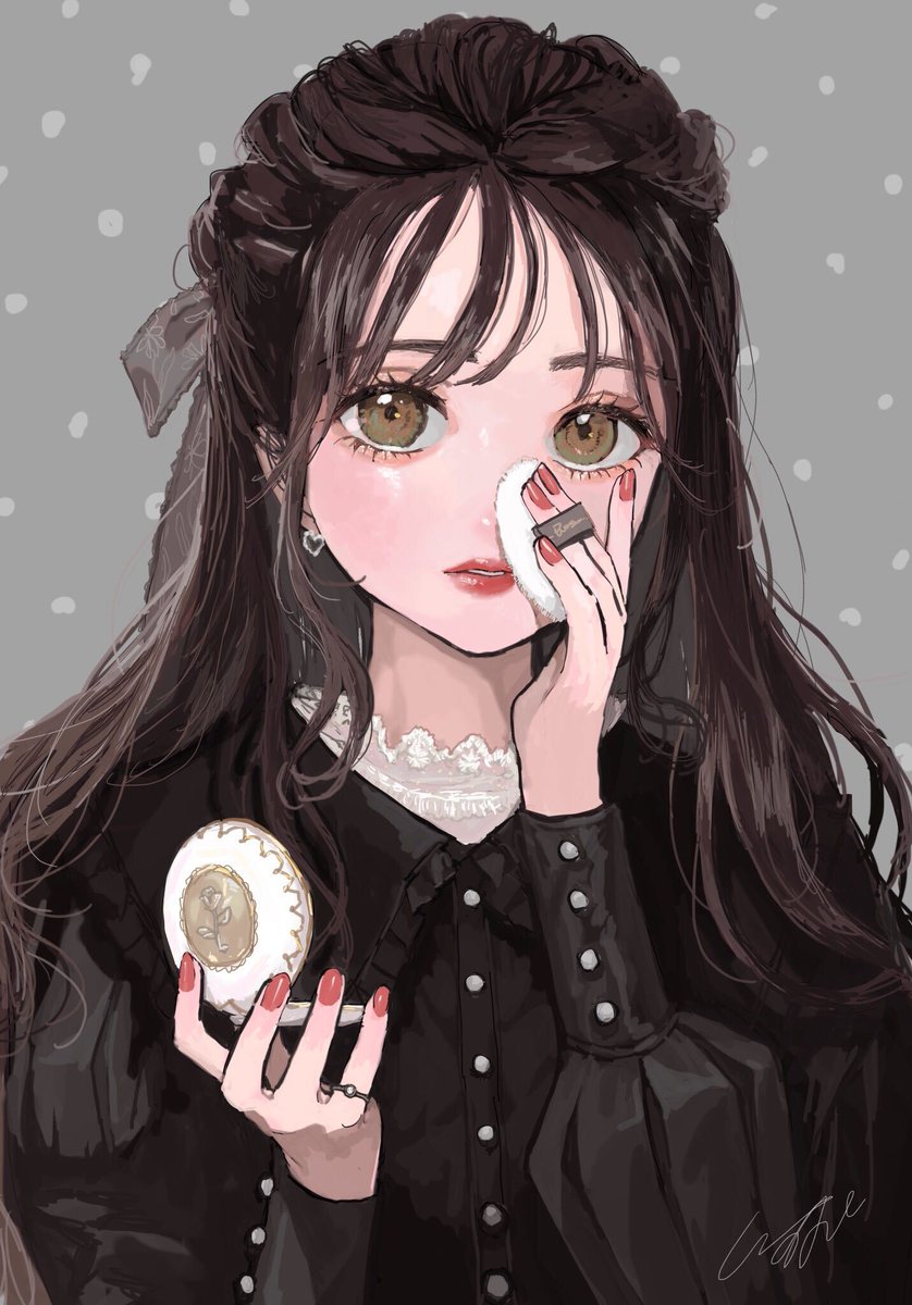 1girl solo jewelry long hair earrings brown eyes looking at viewer  illustration images