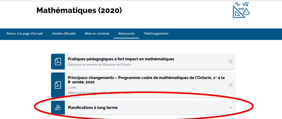 programme cadre ontario mathématiques