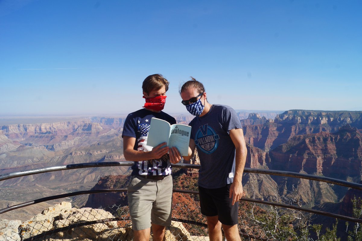VU_Philosophy's tweet photo. Nothin' like finding the perfect spot to read the latest issue of the Phi Sigma Tau philosophy journal. Safe travels Max and John! https://t.co/LZXyUergDA