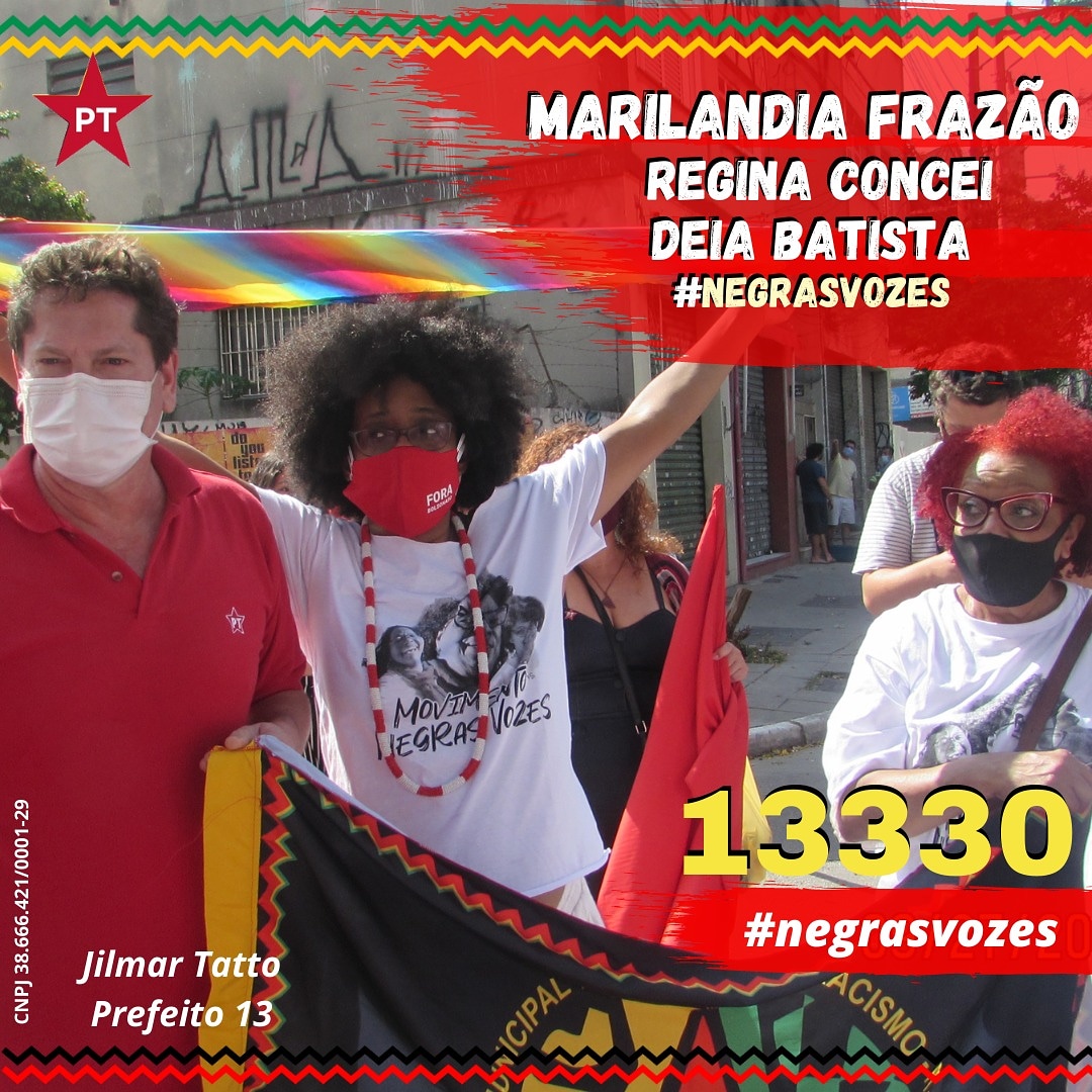 MovNegrasVozes's tweet photo. 🚩Carreata ontem, 27/09.
@marilandiafrazao, a #professora e candidata à Vereadora e representante do @MovNegrasVozes, ao lado de @jilmartatto, candidato a #prefeitodesp
Ao lado de #JilmarTatto, @deiabatista , Comunicadora. Ativista por direitos em geral e os #lgbt
#LGBTQI https://t.co/BJTB4eskjI