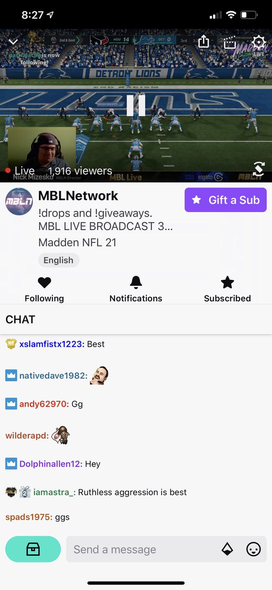 NickMizesko's tweet photo. Join us on https://t.co/kjMisCOQYX for MBL Live! Broadcast #350 🔥🔥 

Over 1900 viewers!! #MBLSeason49

Sponsored by @EAMaddenNFL https://t.co/ay0UtoLUdk