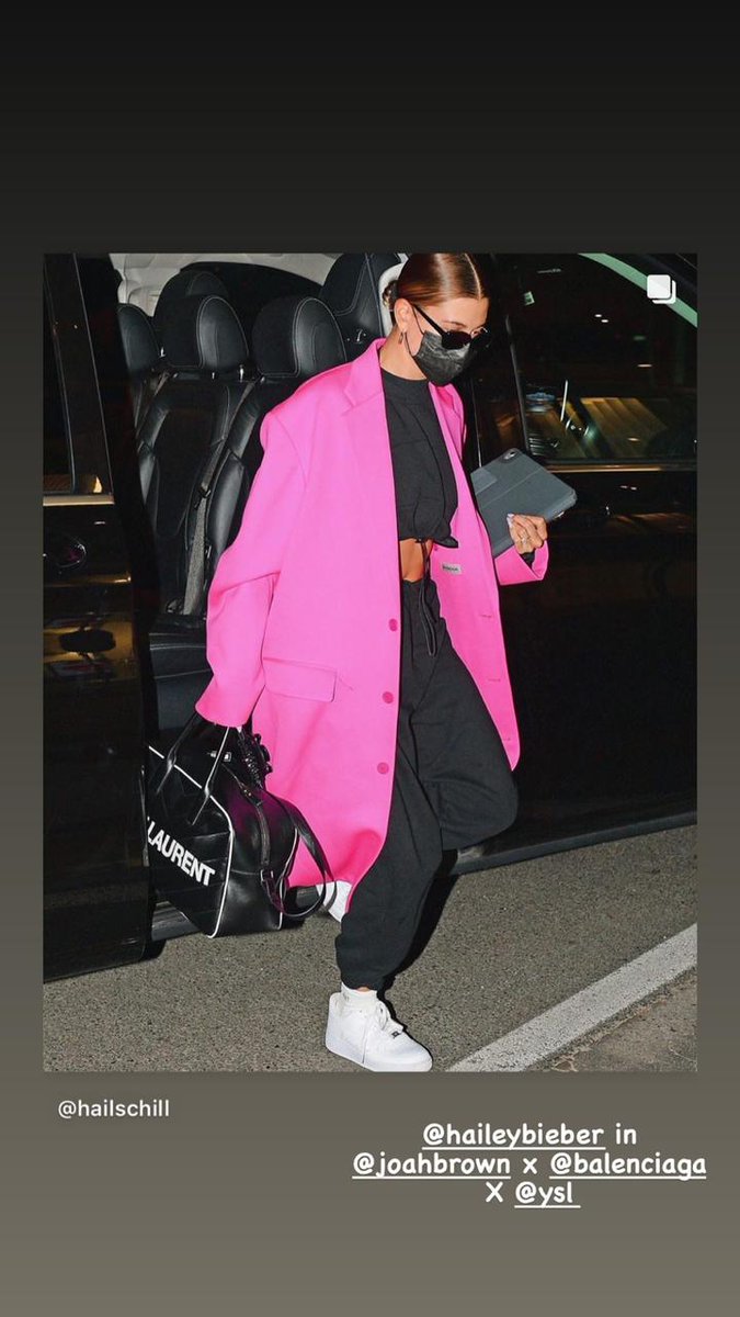 '@haileybieber em @joahbrown x @balenciaga x @ysl' - Maeve Reilly via Instagram Stories.