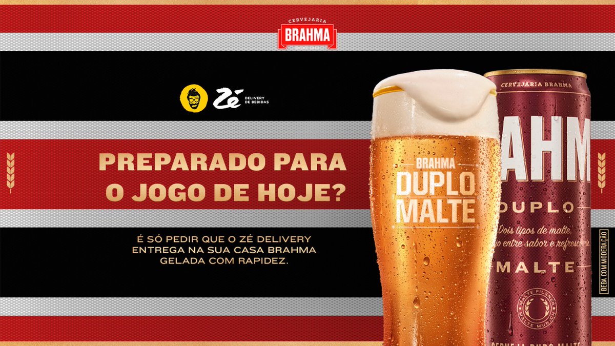SantaCruzFC's tweet photo. Que tal uma Brahma Duplo Malte geladinha pra assistir o nosso Santa hoje? Chama no aplicativo do @zedelivery e a Brahma chega já já. Um brinde ao Tricolor! 🍻⚫⚪🔴

#BrahmaSanta 
#BebaComModeração

Link: https://t.co/snQWojfyHo https://t.co/jCpX4g0bZw