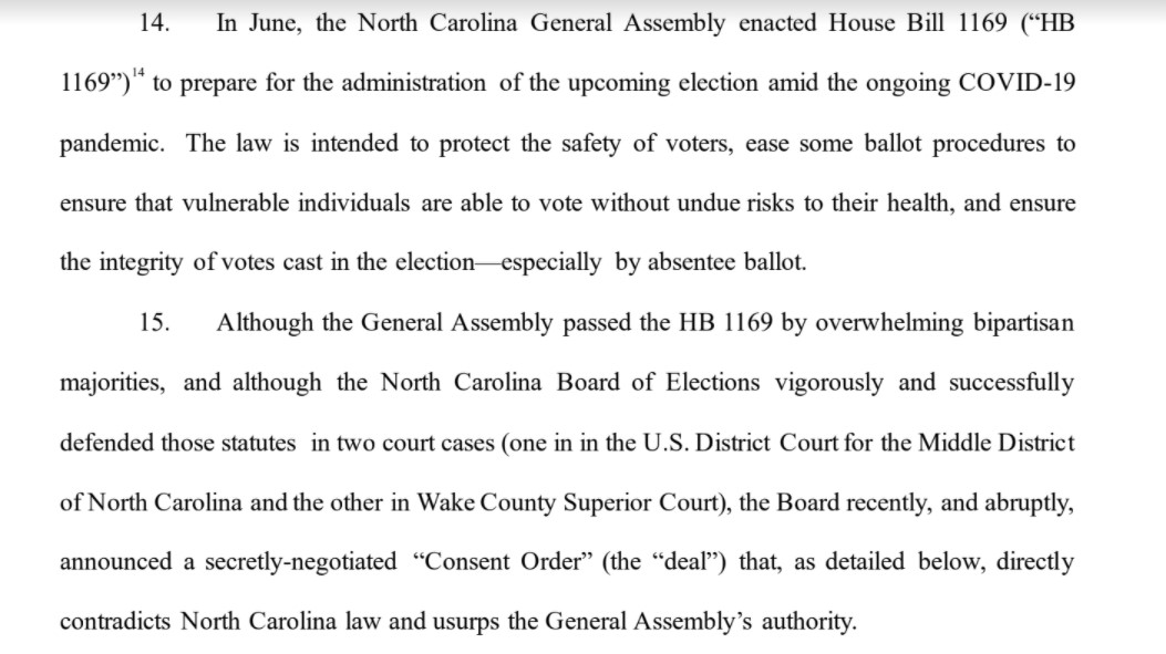 My hope is that at some point the  #NCpol media will take a more skeptical approach to ascertaining the motivations of Democrats in this national campaign to strip away protections meant to safeguard the most vulnerable voting method.From the lawsuit: