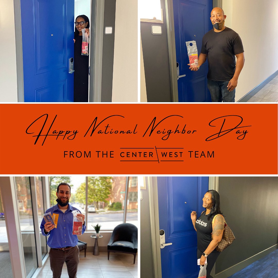 centerwestbalt's tweet photo. Today is National Neighbor Day and we wanted to thank all of our wonderful residents for being such great neighbors. Check your door today for a surprise gift from the Center\West Team! 
•
Do you know your neighbors? 
•
#HappyNeighborDay #NeighborDay #CenterWestApartments https://t.co/QhcSq6xKRP