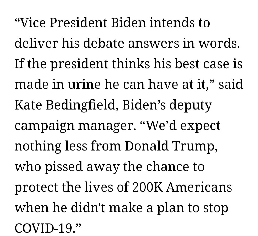 Biden Campaign response to DT request for drug test is a level up for me!!!!!!
@KBeds  is my new girl crush and the official clap back queen of this election!
#clapbackkate #UrineTroubleTrump #BidenHarris2020