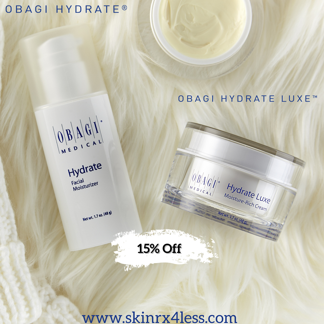 SkinRx4Less's tweet photo. The wind and cold can affect your skin, so be sure to use a moisturizer. #Obagi Hydrate® works by helping the skin hold on to its own moisture by sealing it in. Use Hydrate as part of your morning routine and Hydrate Luxe™ for an even more luxurious moisturizing layer at night. https://t.co/i1HQdEtqZH