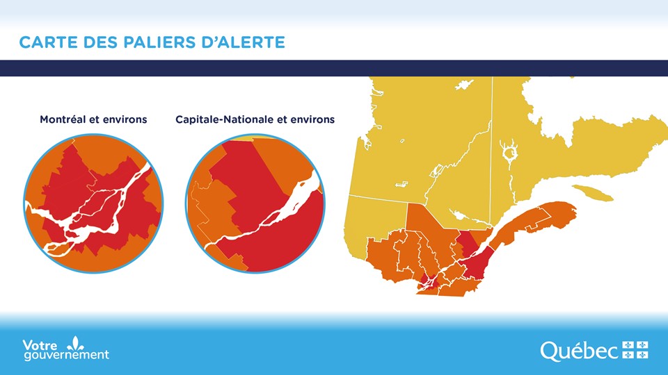 This is the information we were just handed by the government (before the official announcement, standby if there are changes). The red zone includes the Greater Montreal region (including Laval and the South Shore) as well as Quebec City and the Chaudiere-Appalaches  @CTVMontreal