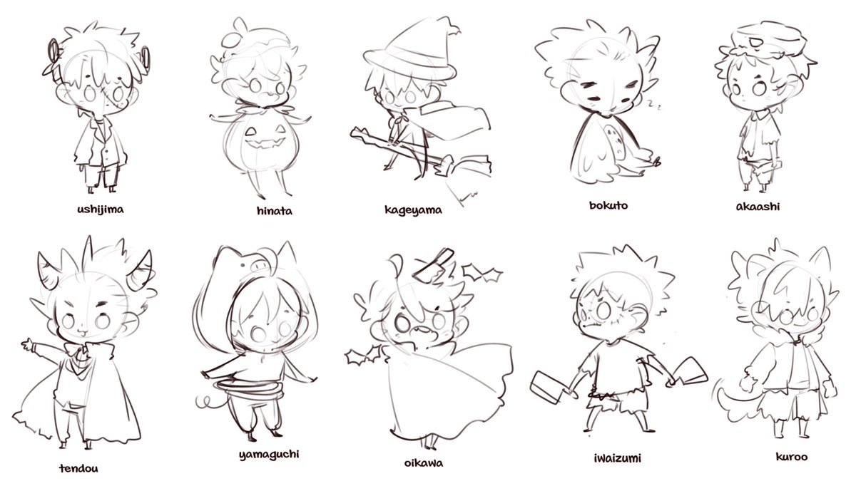 wip sketches of the Halloween themed stickers I'll be making. They'll be sold as a set~~ 