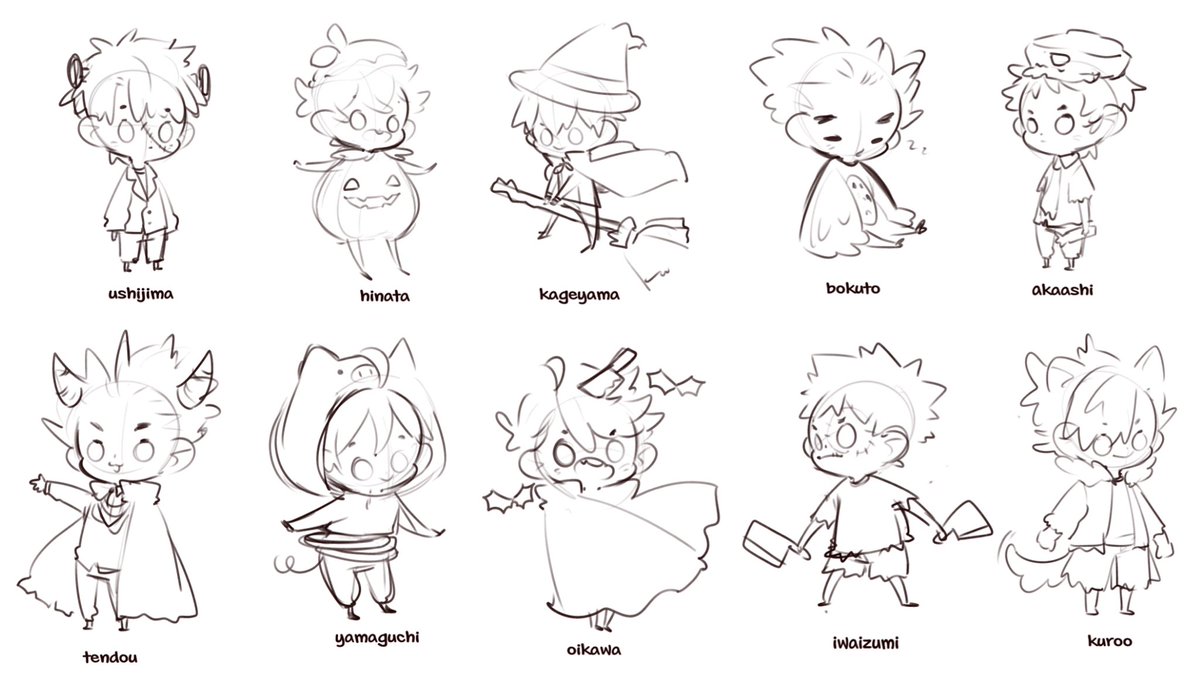 wip sketches of the Halloween themed stickers I'll be making. They'll be sold as a set~~