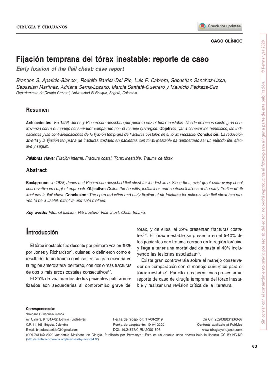 CiruAndes2's tweet photo. Week publication of our program by Drs @brandonapa1996 @RodBarriosMD @CiroPedraza @Sebasti19059022 @PipeCabreraV et al: Early fixation of the flail chest! #SoMe4Surgery #MedTwitter @juliomayol @SWexner @TomVargheseJr @pferrada1 @MISIRG1 @almagoch @docmartin22 @topknife https://t.co/BGMe0Fg5Pf