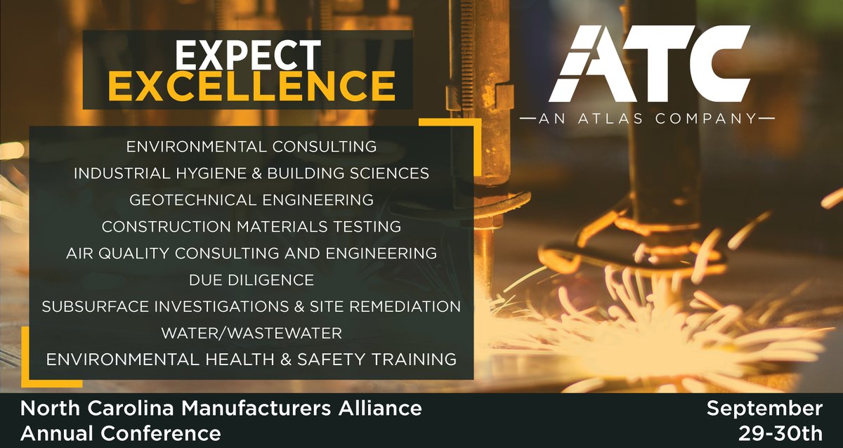 Virtually visit with ATC professionals at the 2020 North Carolina Manufacturers Alliance Annual Conference, September 29-30th. For more information, visit loom.ly/5POPW3Q

 #oneatlas #anatlascompany #tradeshows #engineering