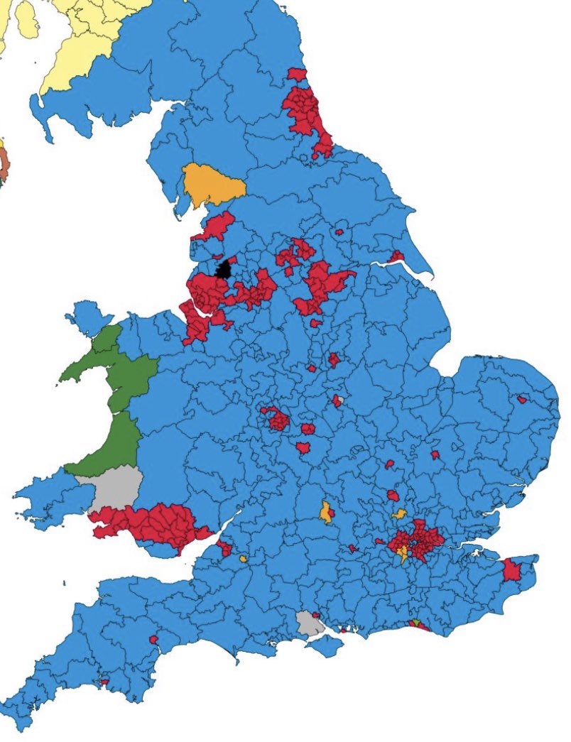 KEdge23's tweet photo. Map of the constituencies and who won them in the general election on the left and a map of worst areas with covid on the right. An almost mirror image of worst covid areas, being Labour areas. Scary! https://t.co/EmGOglLOvJ