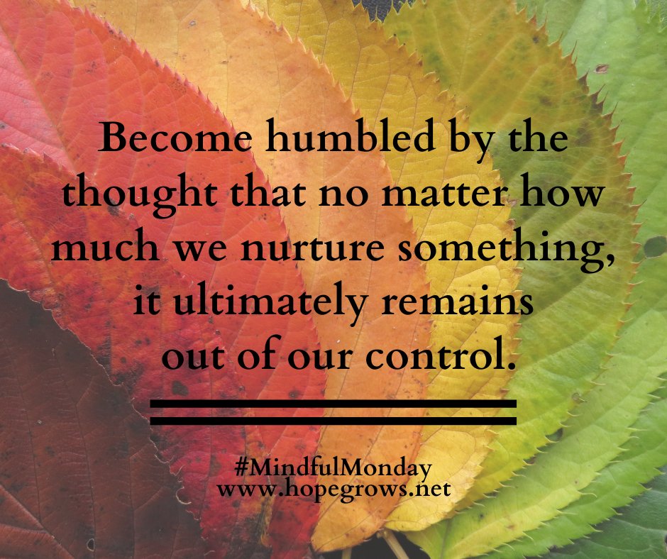 HopeGrows1130's tweet photo. Become humbled by the thought that no matter how much we nurture something, it ultimately remains out of our control.  #ThinkCaregiver™ #MindfulMonday #Caregiving #Caregiversupport https://t.co/pYxlOxZa3l