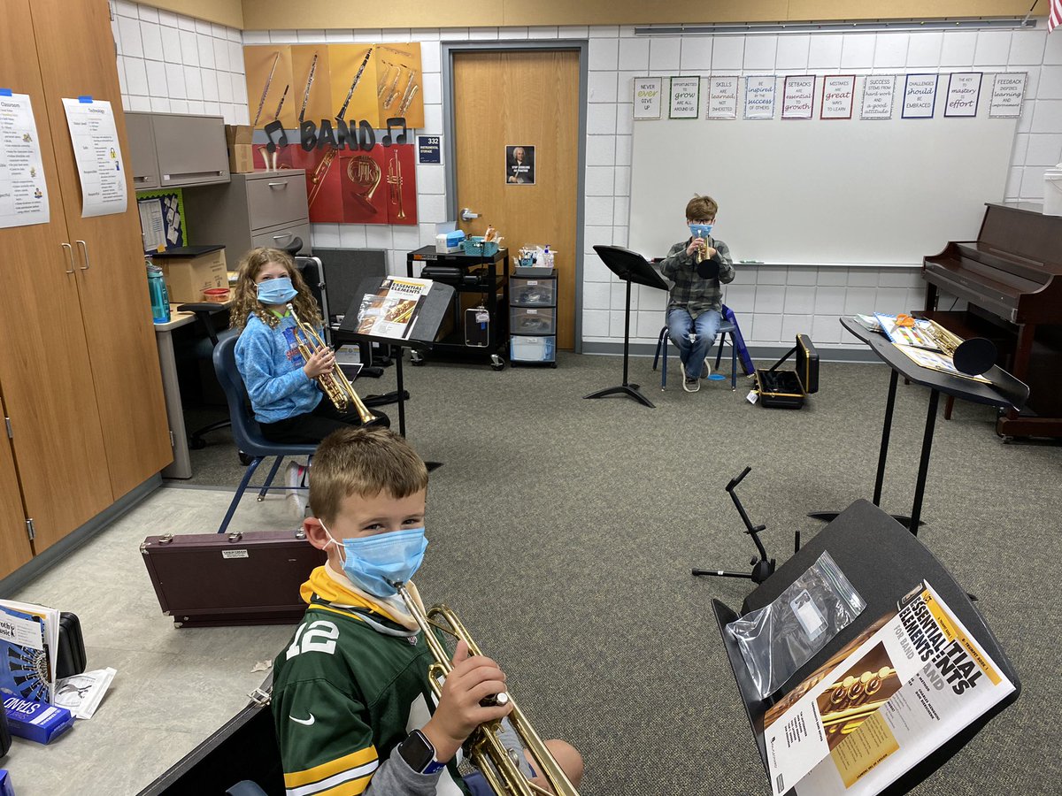 BandVes's tweet photo. We had no problems playing our first three notes. Great first lesson, trumpets! Welcome to band! @VESLakers https://t.co/Y9Q9E1zW90