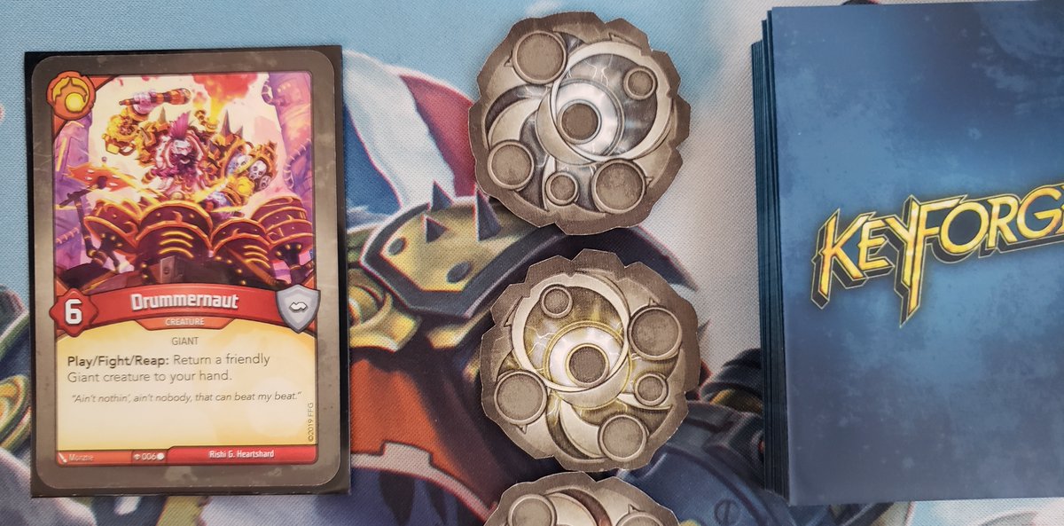 FFGOP's tweet photo. #OPPlays Keyforge
Players(Red) will be playing: Ian "Ms. Kitty" O'Splosion 
OP(Blue) will be playing: Rishi G. Heartshard

OP won the roll-off and selected to play Drummernaut https://t.co/rbIu891oXn
