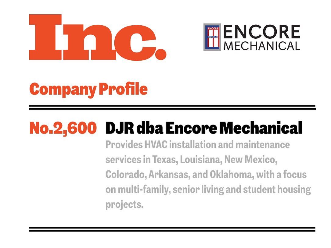 EncoreMech's tweet image. Encore Mechanical is proud to announce making INC. 5000’s list of America’s fastest-growing private companies.
.
.
.
.
Click to read more

inc.com/profile/djr-en…
.
.
.
#encoremechanical #inc5000 #fastestgrowingcompany