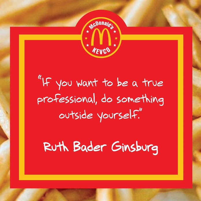 KevcoMcdonalds's tweet photo. "If you want to be a true professional, do something outside yourself." – Ruth Bader Ginsburg
#RuthBaderGinsburg #quotes #professional #kevco #kevcomcdonalds #McWorldNews #sachse #princeton #murphy #rockwall https://t.co/wf82n36sC4