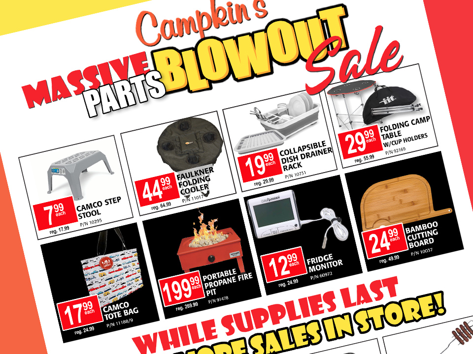 CampkinsRV's tweet photo. Only 3 days left...Select items over 50% off during our MASSIVE parts BLOWOUT sale! Don't miss your chance to save, 💲ave!! On now until October 1st. #blowout #sale #massivediscounts #50percentoff #save #savemoney #rvparts #rving #partssale #campkinsrv https://t.co/PBduY9l5EO