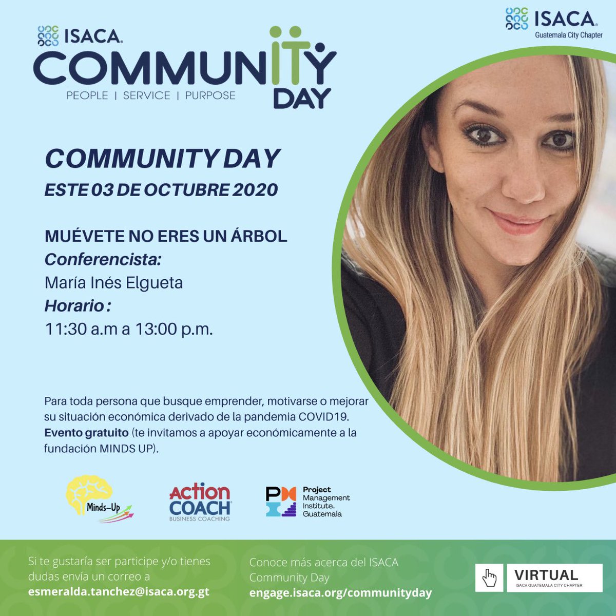 Los invito a mi conferencia:
“Muévete no eres un árbol” 🌳

Evento gratuito
Link de inscripción:
bit.ly/3cBzqbg

#ISACACommunITyDay 
#isacagt 

<a href="/MindsUpgt/">Minds-Up®</a>