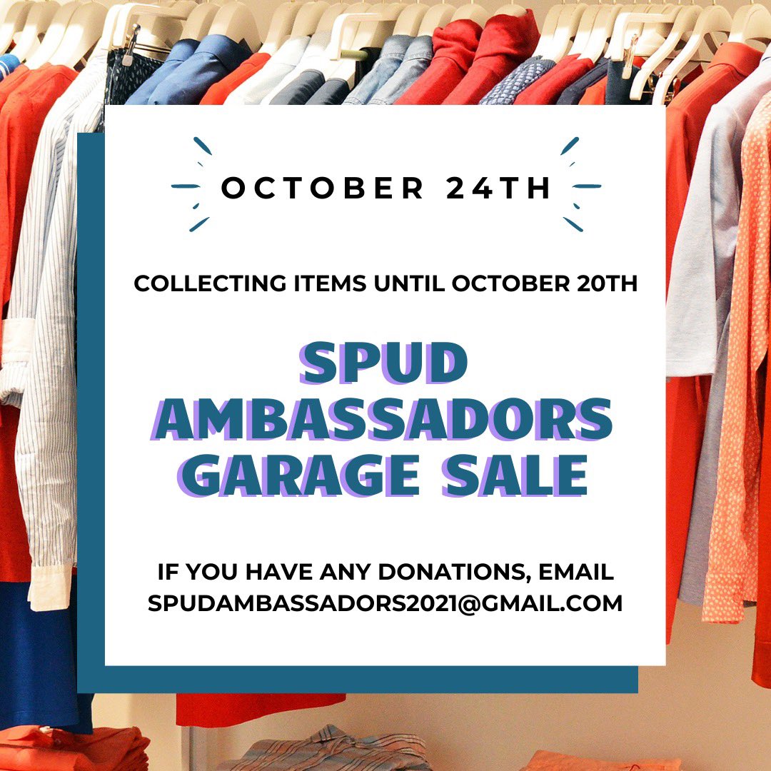 spudweek's tweet image. Spud Ambassadors Garage Sale COMING SOON🎉

•October 24th• Mark your calendars and dig up anything you’re willing to donate!