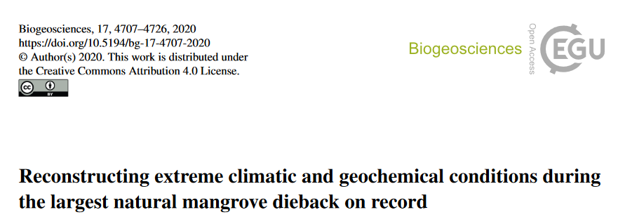 Dr_Damo77's tweet image. Great to see this final paper of twitterless James Sippo&apos;s PhD out in @EGU_BioGeo. Combining dendochronology and sediment geochemistry to unravel impacts of mangrove dieback on iron. Great collaboration with @ANSTO research funded by @arc_gov_au