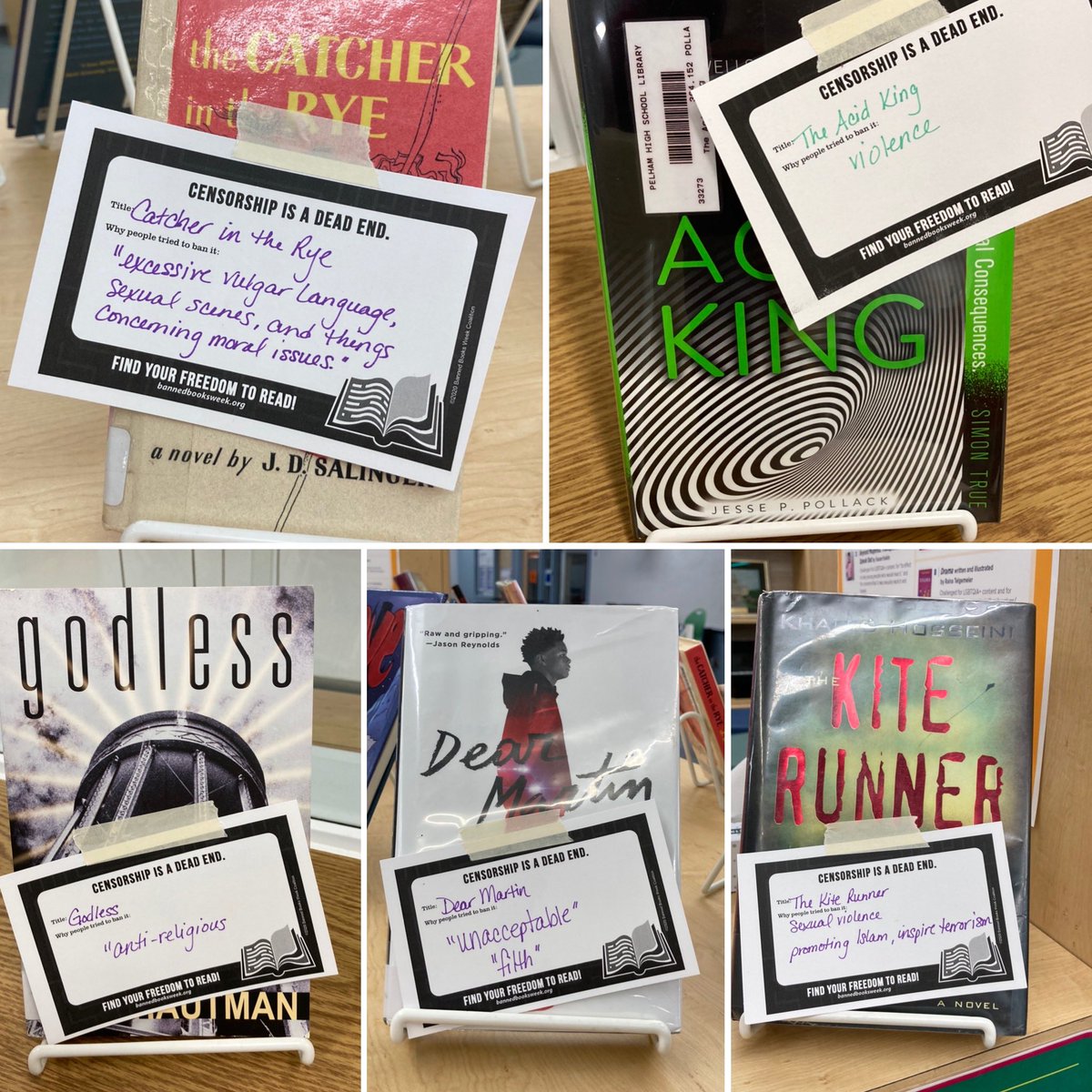 PelhamHighLMC's tweet photo. It’s #BannedBooksWeek and we’re celebrating our Freedom to Read! Central to Banned Books Week is our ability to read what we want to expand our minds and stimulate our intellectual curiosity. Stop by the library this week and consider what we lose when stories are silenced. https://t.co/LSHj6uAtyA