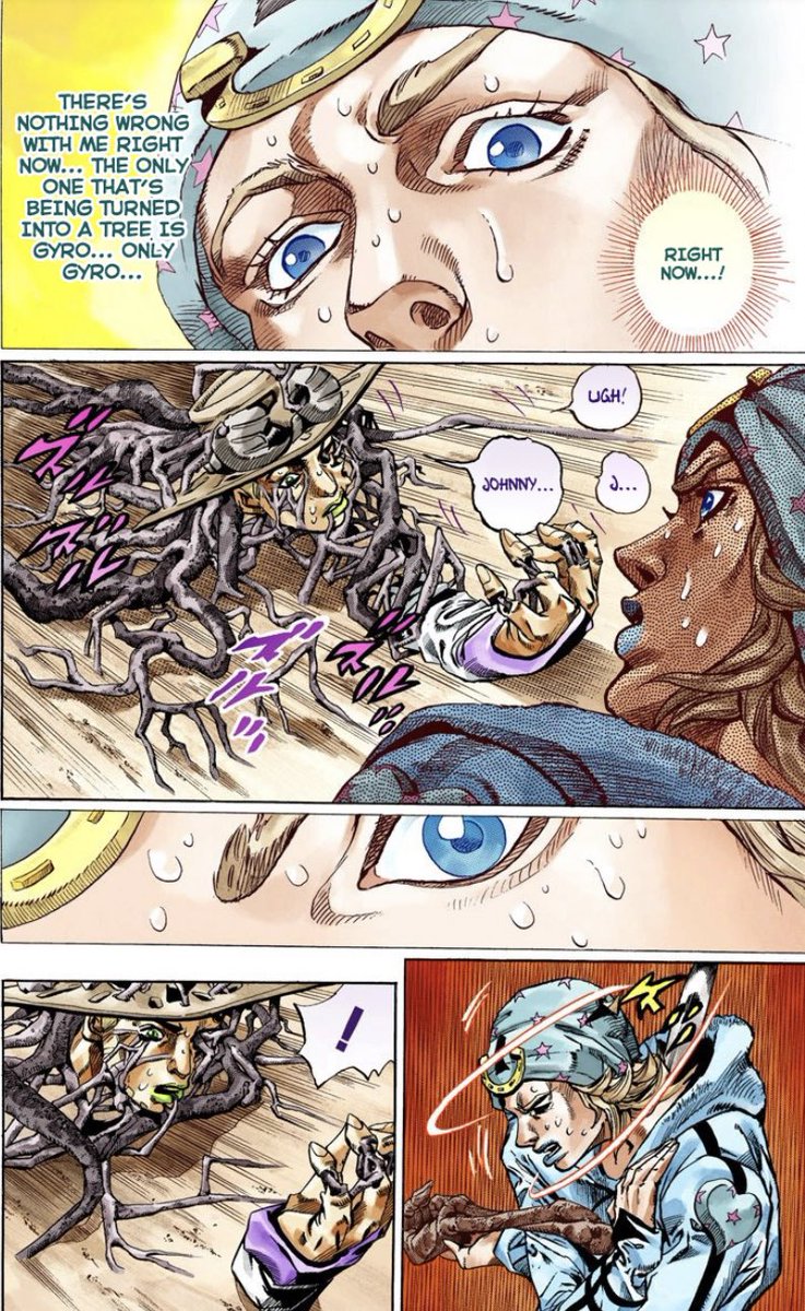 His purpose is at risk because Gyro is at risk. He has the option to be selfish, as he has been most of this entire manga, or he can save Gyro’s life at the risk of losing the one thing that ever gave him any hope.