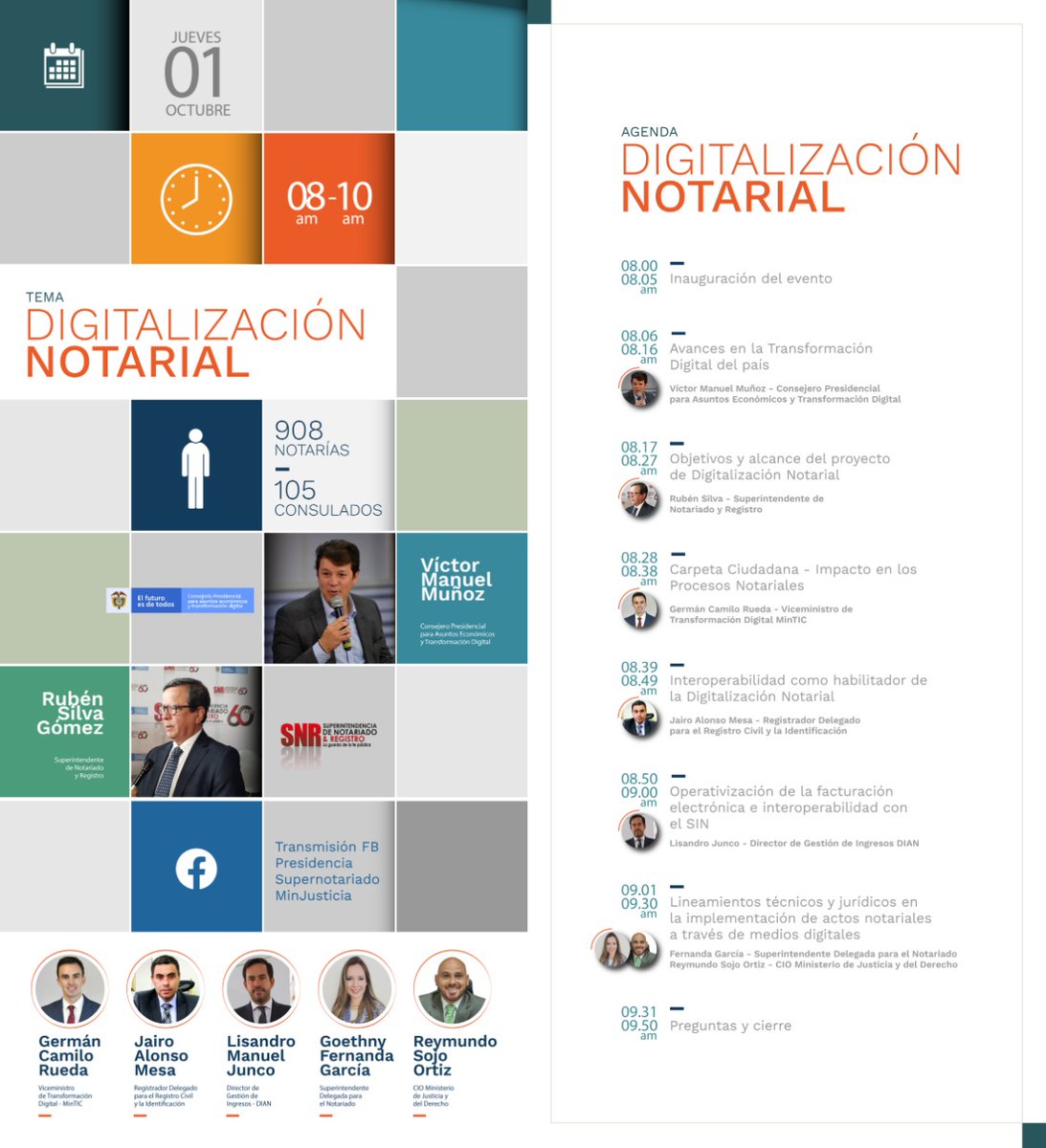 RaymundoSojo's tweet photo. "Digitalización Notarial" Jueves 01/Oct/2020 08:00 a.m.
- MS Teams https://t.co/rRS3FcOVu5
- FB SNR: https://t.co/dozLncaohE
- FB MinJusticia: https://t.co/GZCVxFAoPA
Los Esperamos #DigitalizaciónNotarial #SNR #MinJusticia #Presidencia #TransformaciónDigital #DIAN #RNEC @goethny https://t.co/lv5SK2Mflf