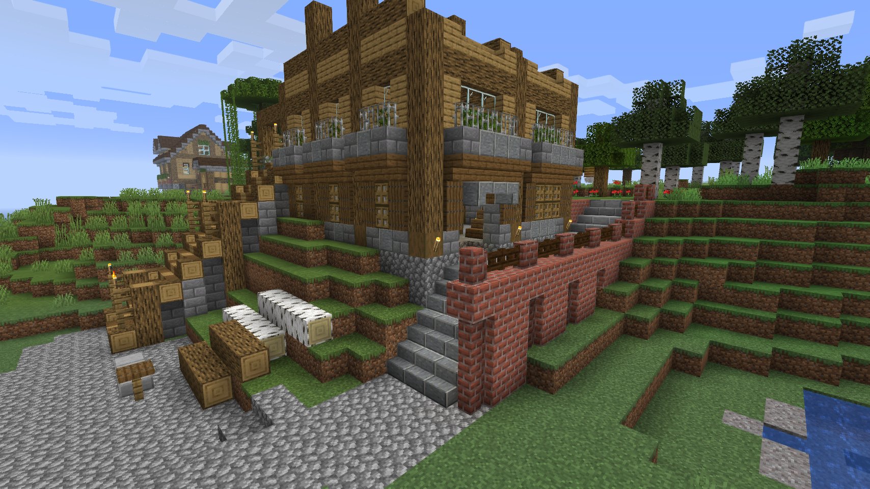 久遠 マインクラフター Sur Twitter 製材所のような建築のつもりだったけど レンガの塀を作ったら雰囲気変わりすぎた どうしよう Minecraft マイクラ T Co Zhcyr1g9gw Twitter