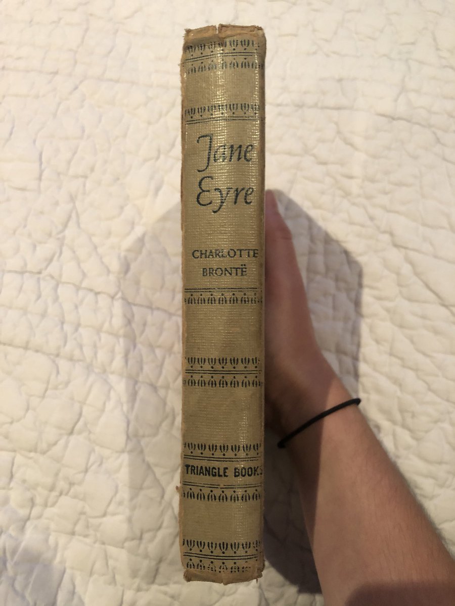Jane Eyre, edition printed in 1944. Given to me by my (other) grandma after she found it on her shelf. Can you tell the quality of the paper used for books decreased? The pages here have really aged.