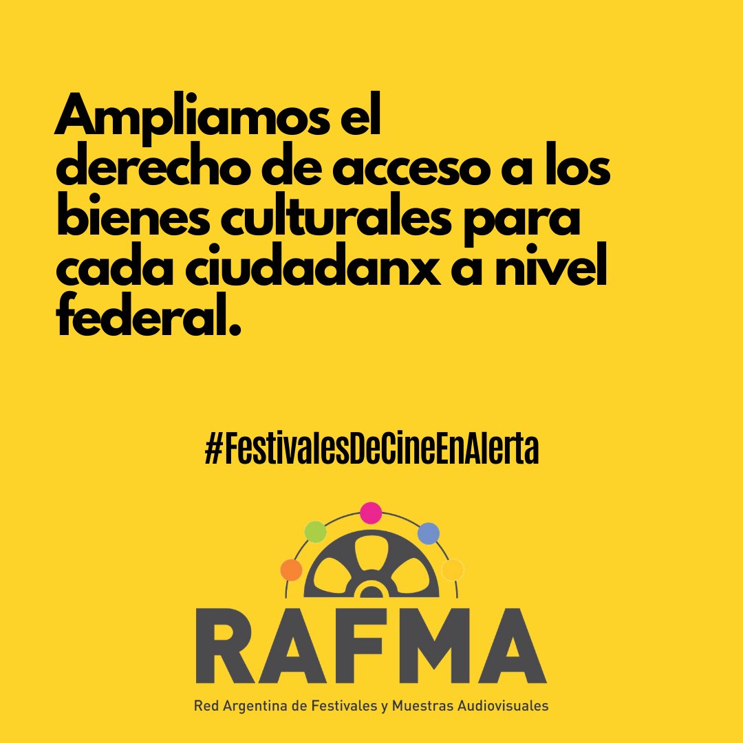 Ampliamos el derecho de acceso a los bienes culturales para cada ciudanadx a nivel federal.
<a href="/incaa_argentina/">INCAA</a> <a href="/redrafma/">RAFMA</a>

#festivalesdecineenalerta #cinenacional #pantallasdecine #cineargentino