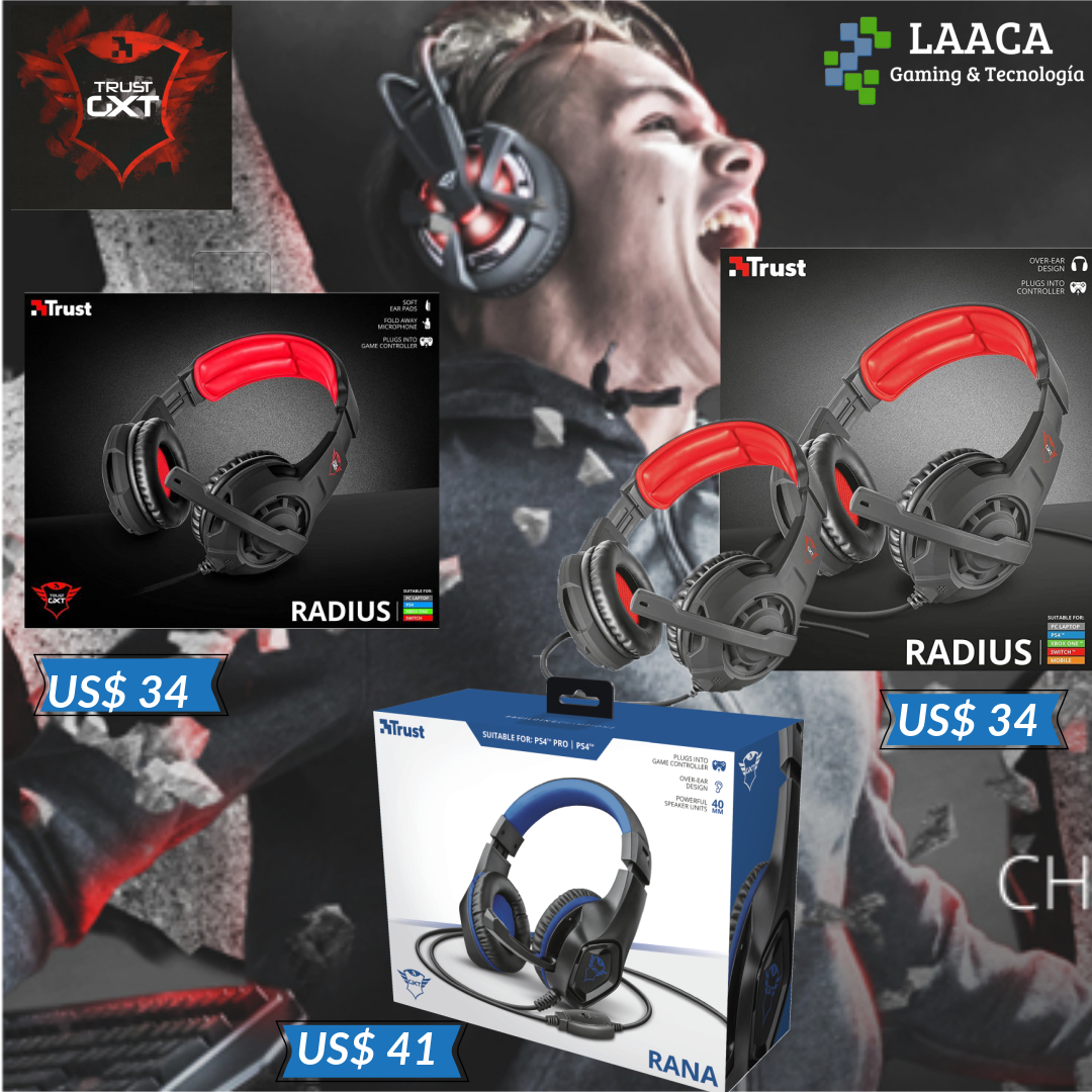 laacagames's tweet photo. Se un gamer de verdad, todo en auriculares TRUST.
Auricular gamer TRUST GXT404B RANA PS4 USD39,  Trust Gaming GXT 310 PC/CONSOLA USD34, gamer TRUST GXT310 RADIUS USD34.
https://t.co/66Q1OSatZN
#AURICULARESTRUST #pcgamer https://t.co/m1MgahsgDW
