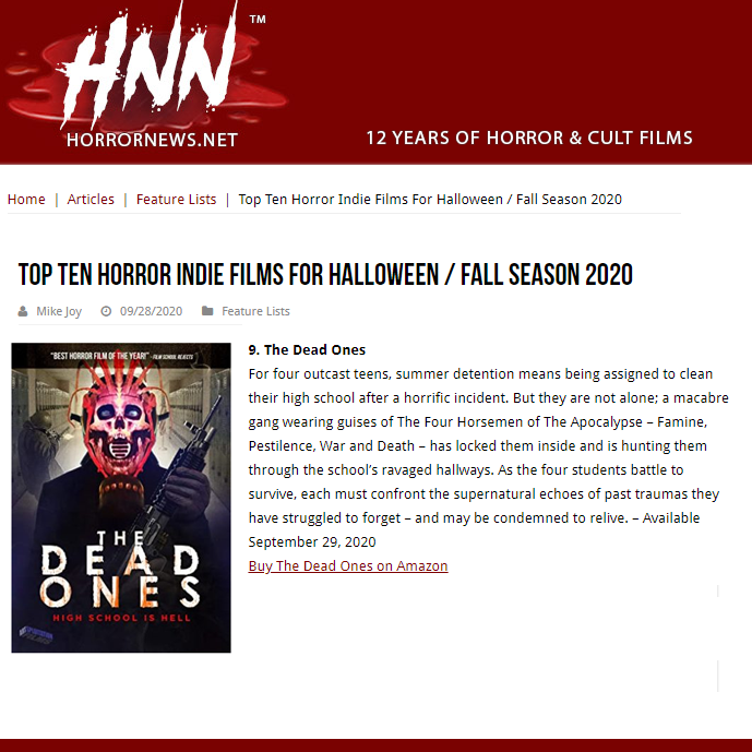 arcadiahigh's tweet photo. #TheDeadOnes in Top Ten Horror Indie Films For #Halloween2020! from @HorrorNewsNet https://t.co/5r8OLurcFp https://t.co/Wm61vc2Jj0