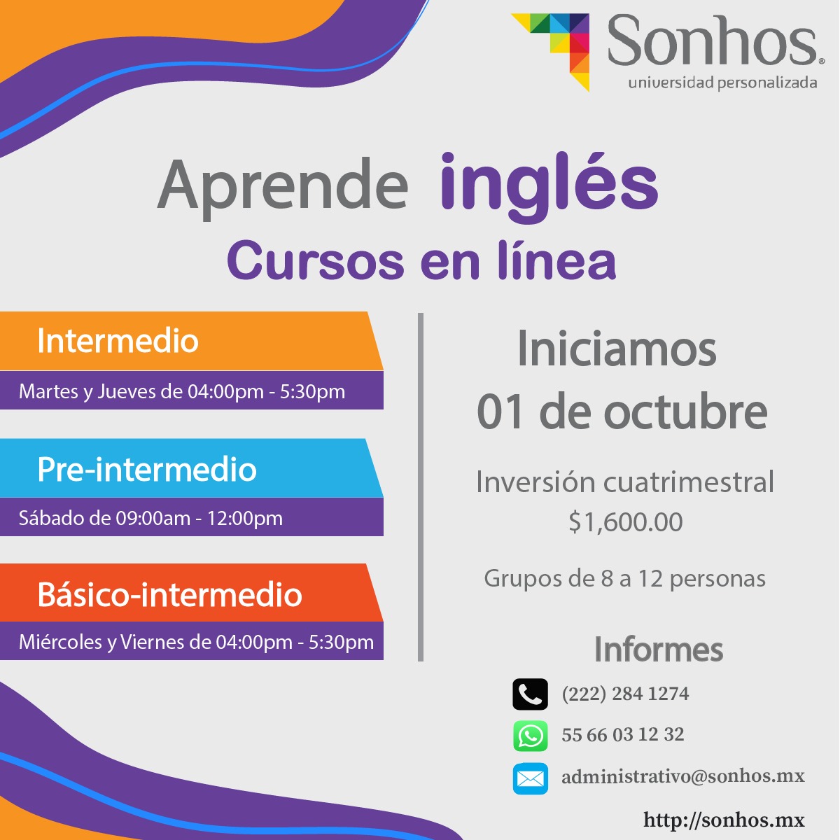 USonhos's tweet photo. ¡Que no se te pase! El momento de aprender inglés es ahora, inscríbete a nuestros cursos en línea.  
Iniciamos el jueves 01 de Octubre.
¡Te esperamos! https://t.co/Ia6dZSCT2I