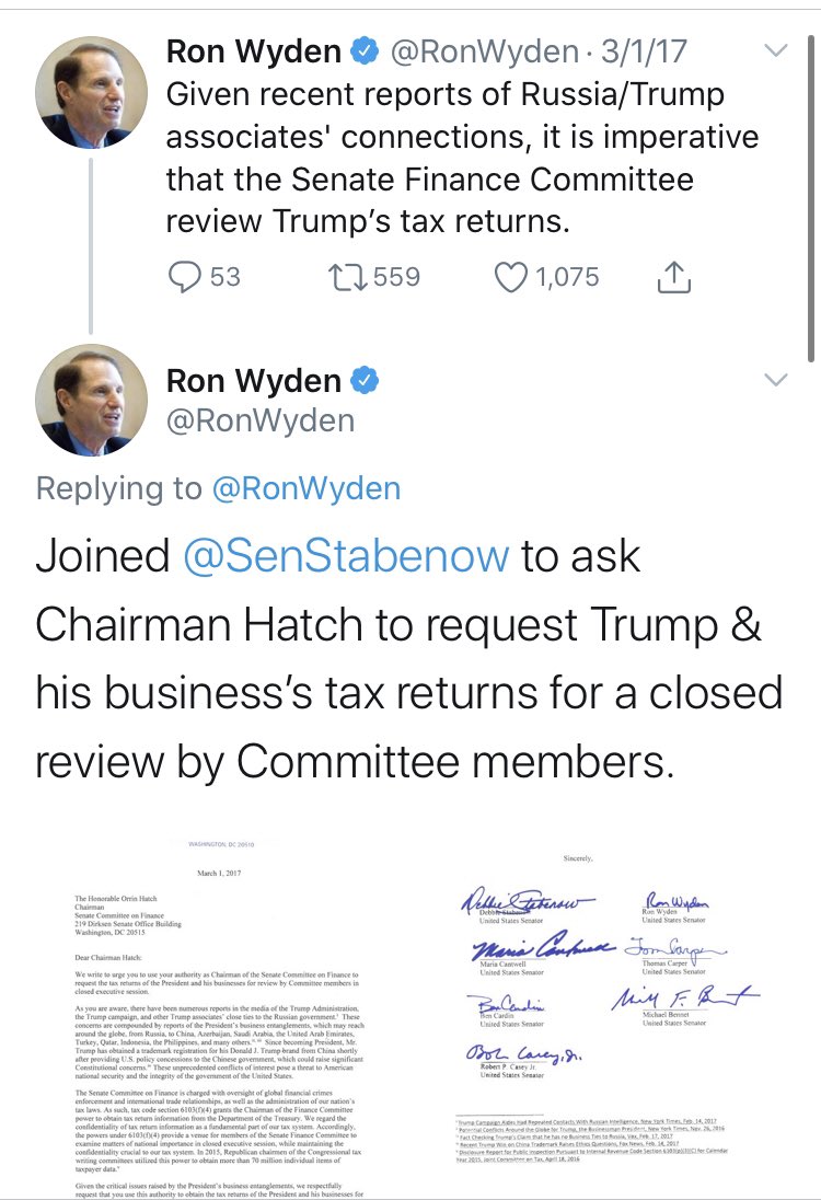 Or maybe  @RonWyden would like to follow up on his letter request, now that we know the dastardly contents of Trump’s taxes?